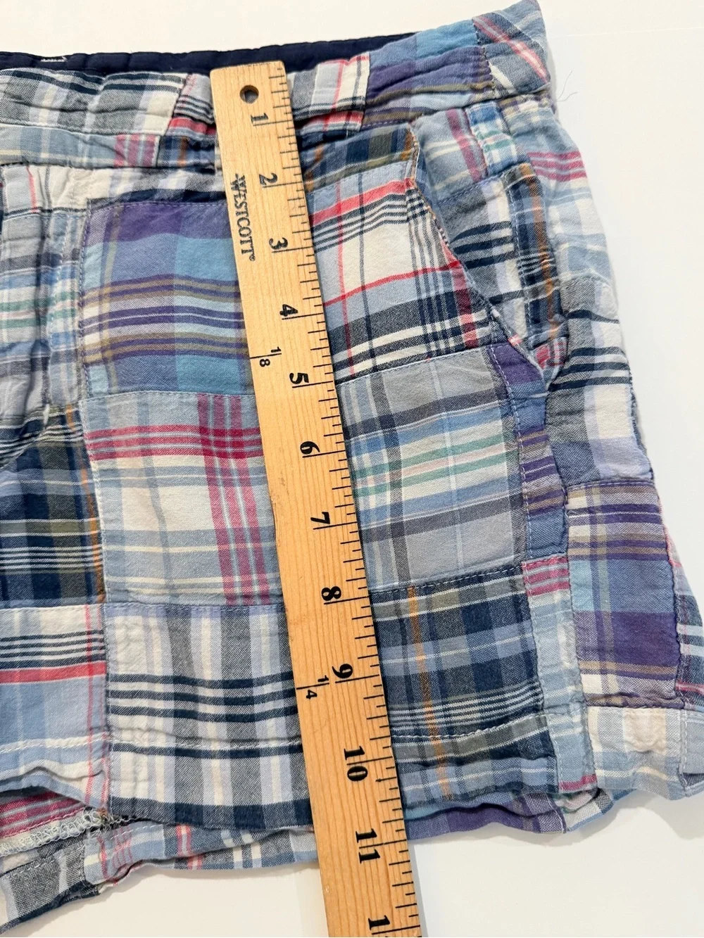 Patchwork Madras Plaid Shorts Size 8 100% Cotton Preppy Coastal Summer